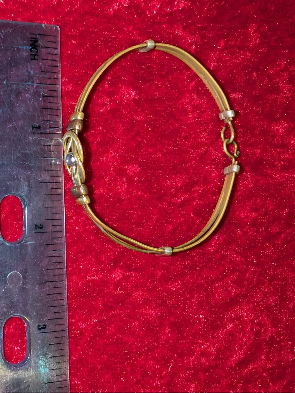 Vintage Gold Tone Metal Bangle Bracelet with Silver Accent
